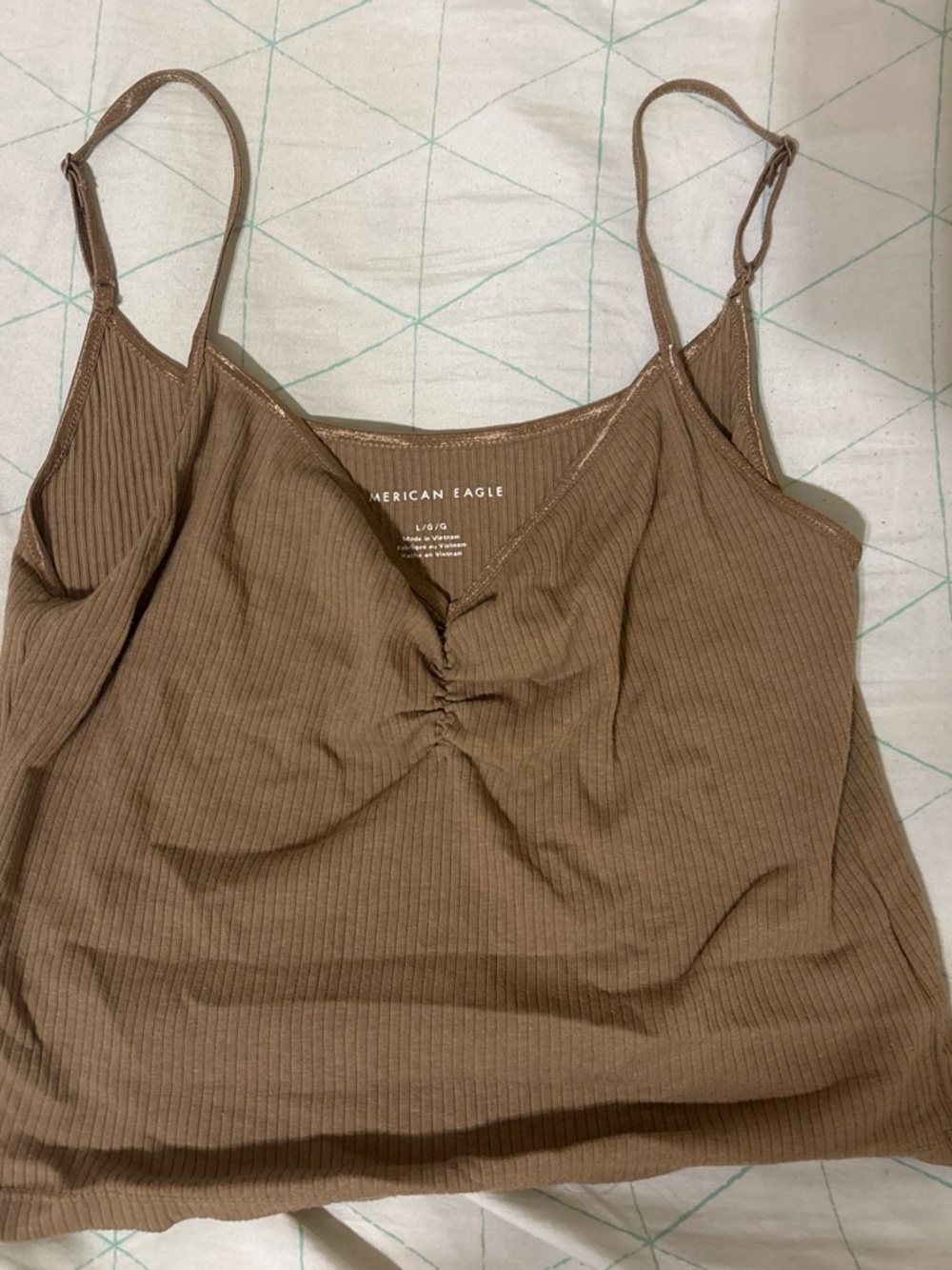 American Eagle Tan Ribbed Cami Tank with Spaghetti Straps